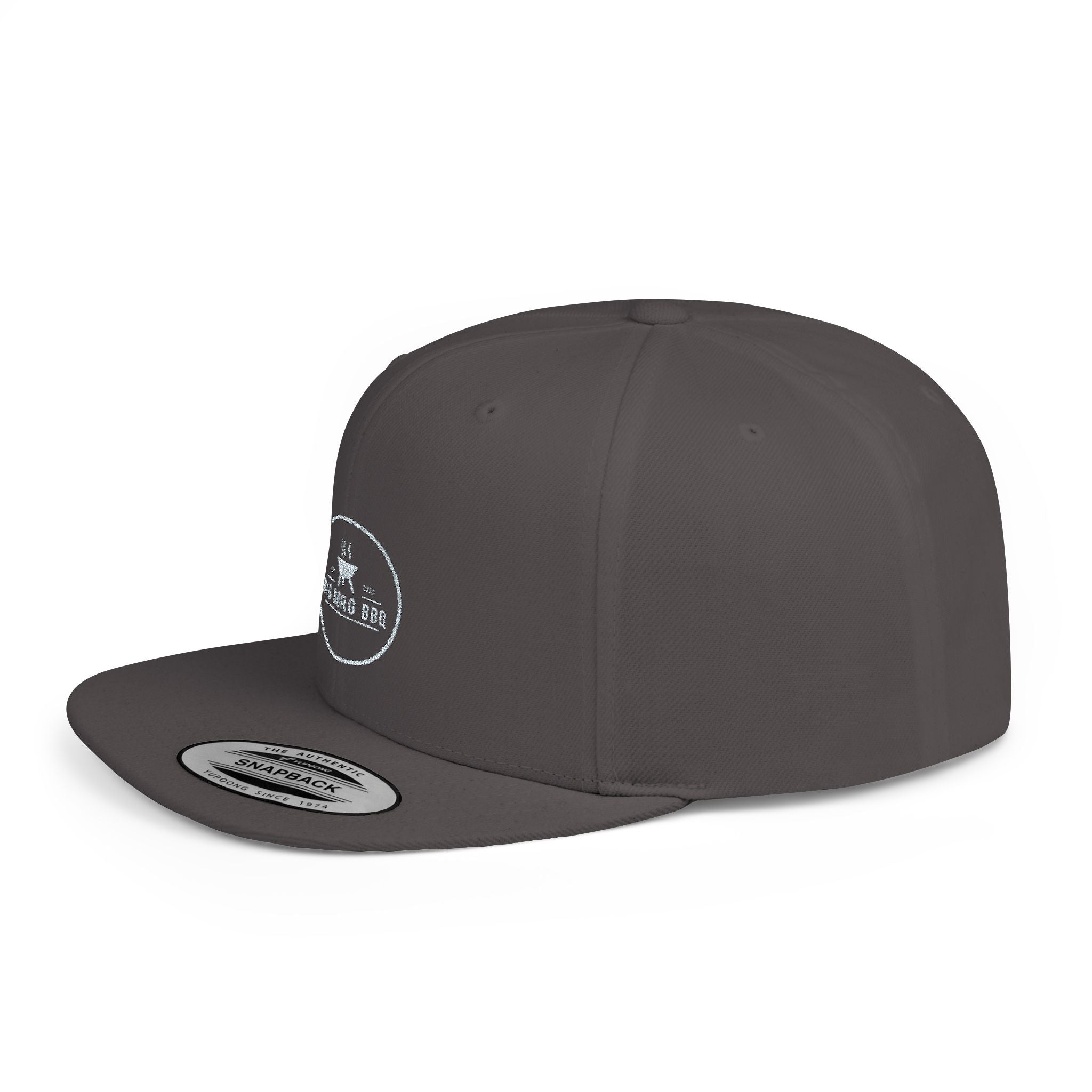 Flat Bill Snapback Hat — Minimal Blue Script Logo Cap