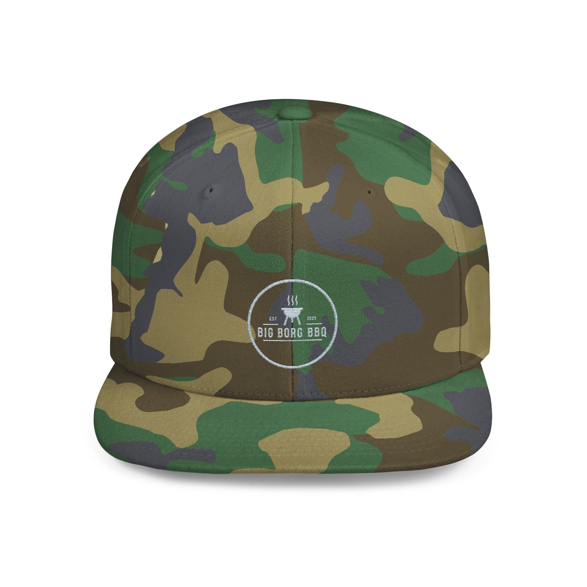Flat Bill Snapback Hat — Minimal Blue Script Logo Cap