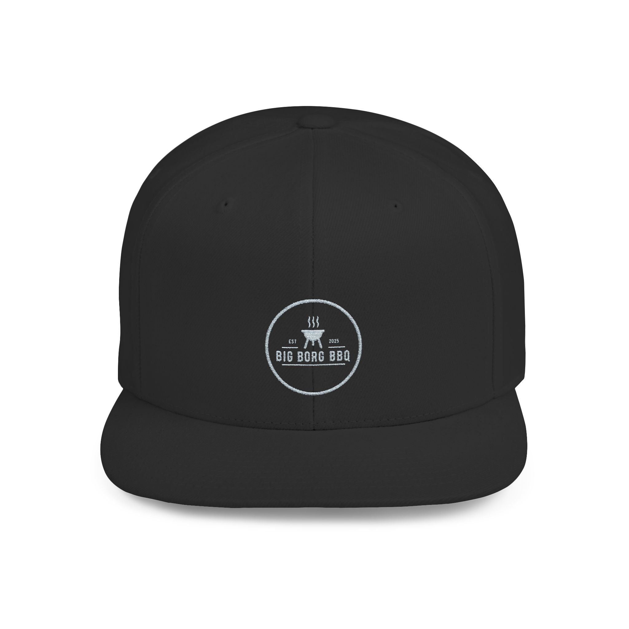 Flat Bill Snapback Hat — Minimal Blue Script Logo Cap