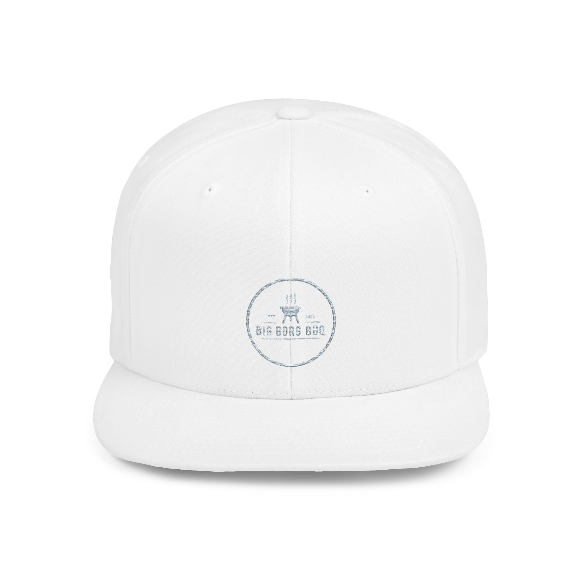 Flat Bill Snapback Hat — Minimal Blue Script Logo Cap