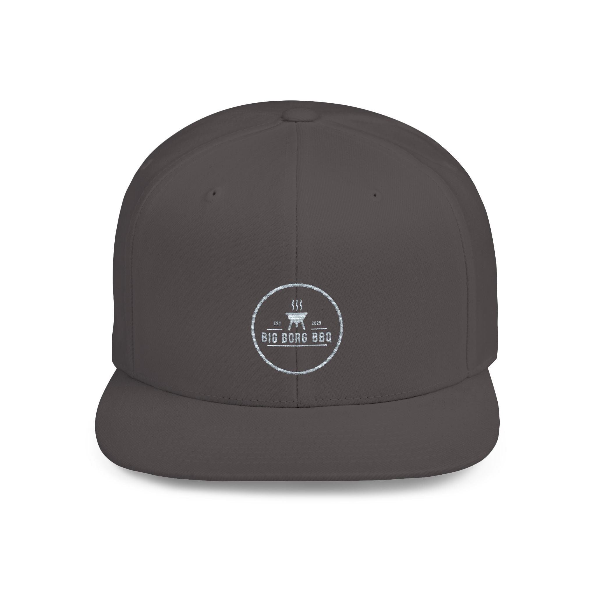 Flat Bill Snapback Hat — Minimal Blue Script Logo Cap
