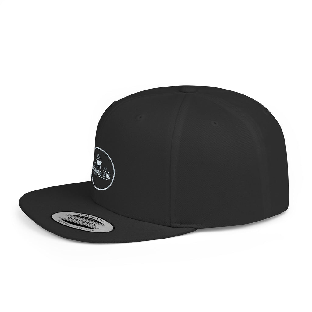 Flat Bill Snapback Hat — Minimal Blue Script Logo Cap