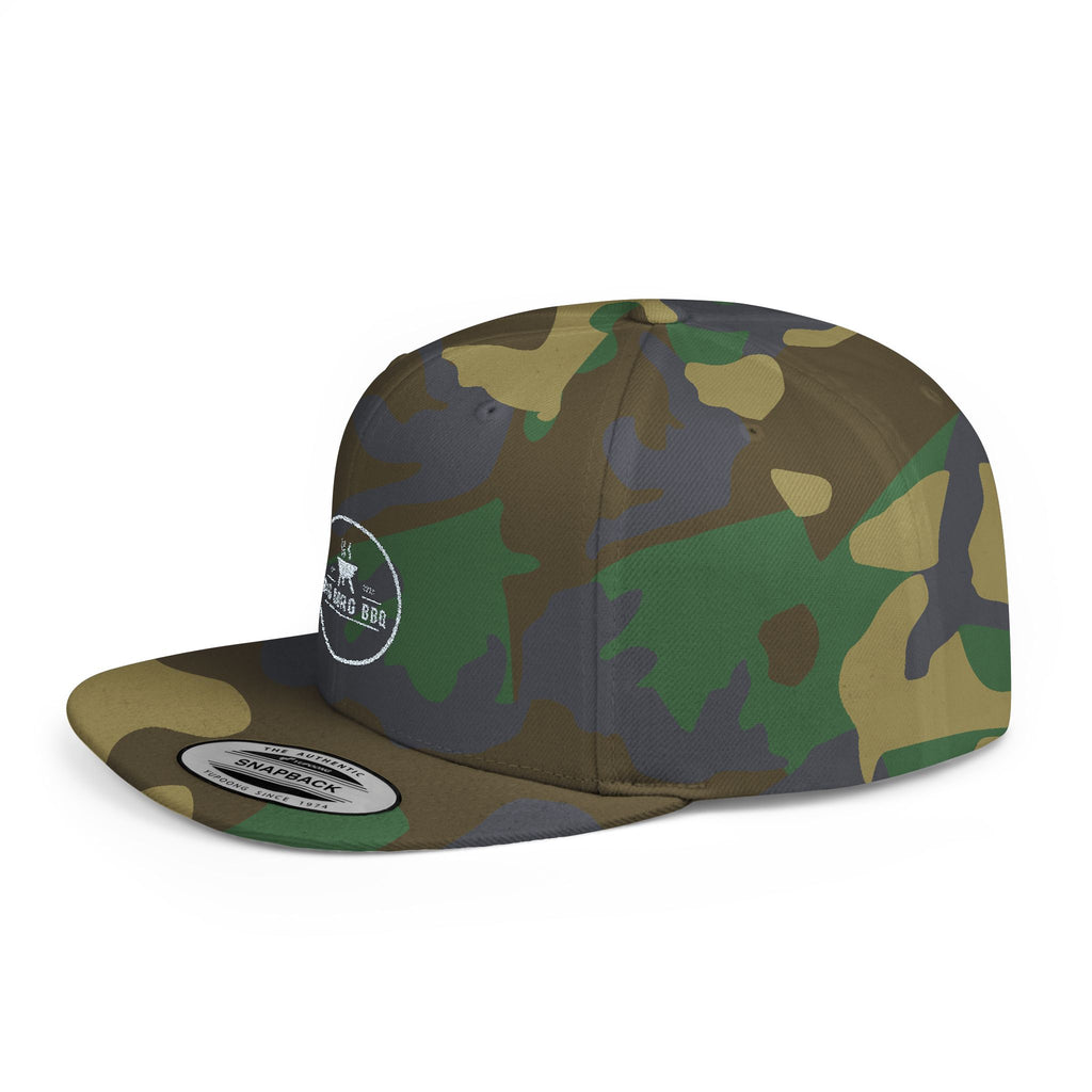 Flat Bill Snapback Hat — Minimal Blue Script Logo Cap